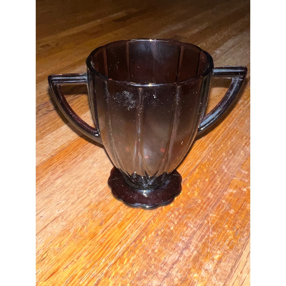 Vintage Hazel-Atlas Amethyst Newport Hairpin Sugar Bowl Art Deco Glass Purple
